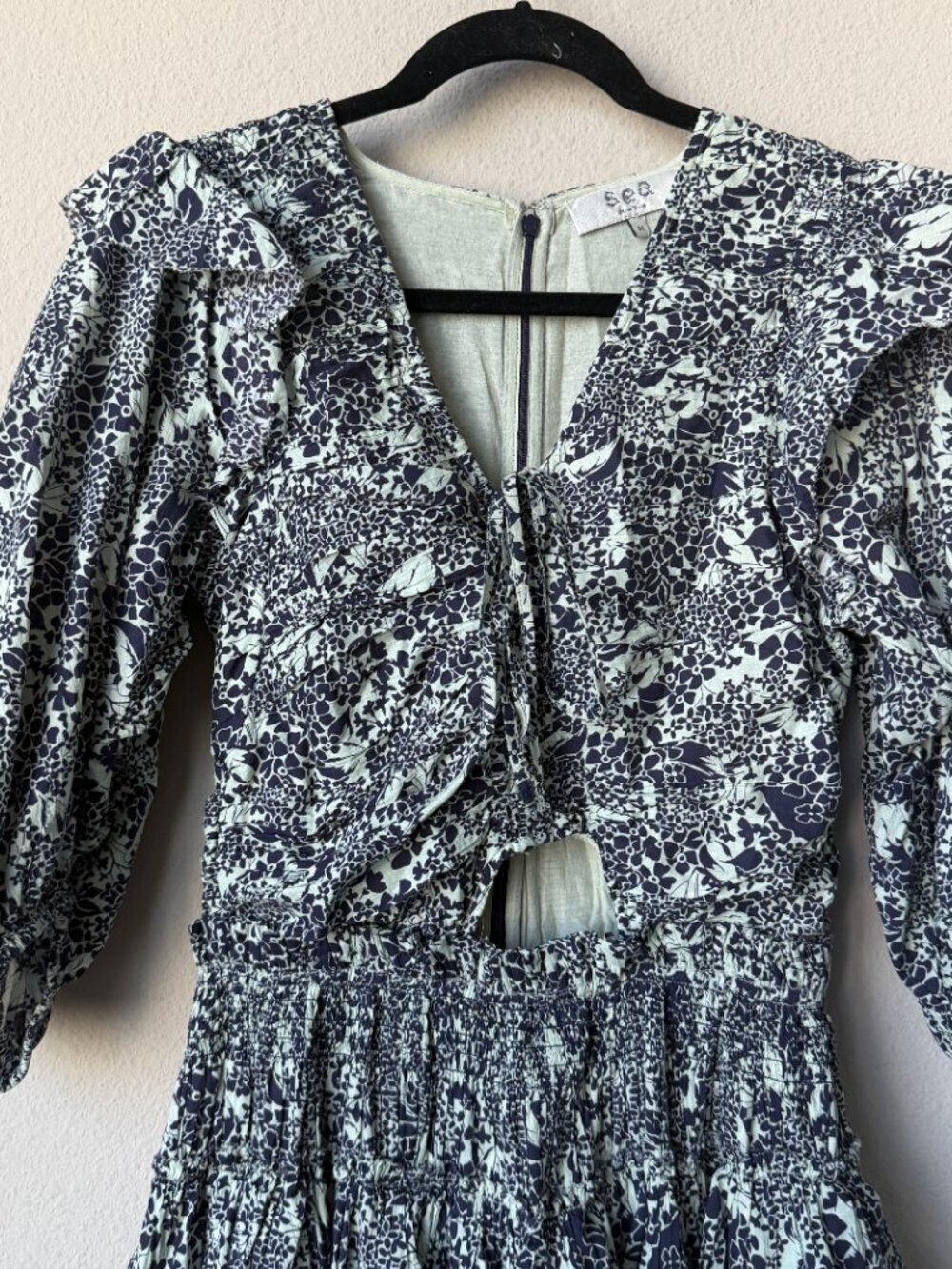 Sea New York Priya Tiered Floral Puff Sleevel Midi Dress Size M - Picture 4 of 6